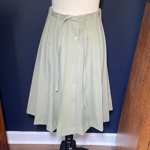 Vintage Sanibel Sport Sage Green Button-Down A-Line Pleated Skirt Tie Waist
